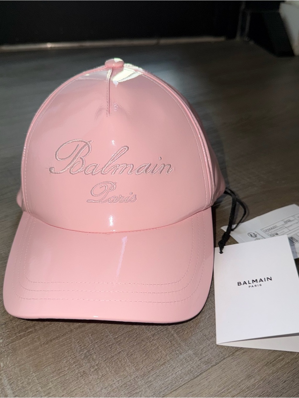 Balmain Pink Patent Logo Embroidered Cap - with Tags